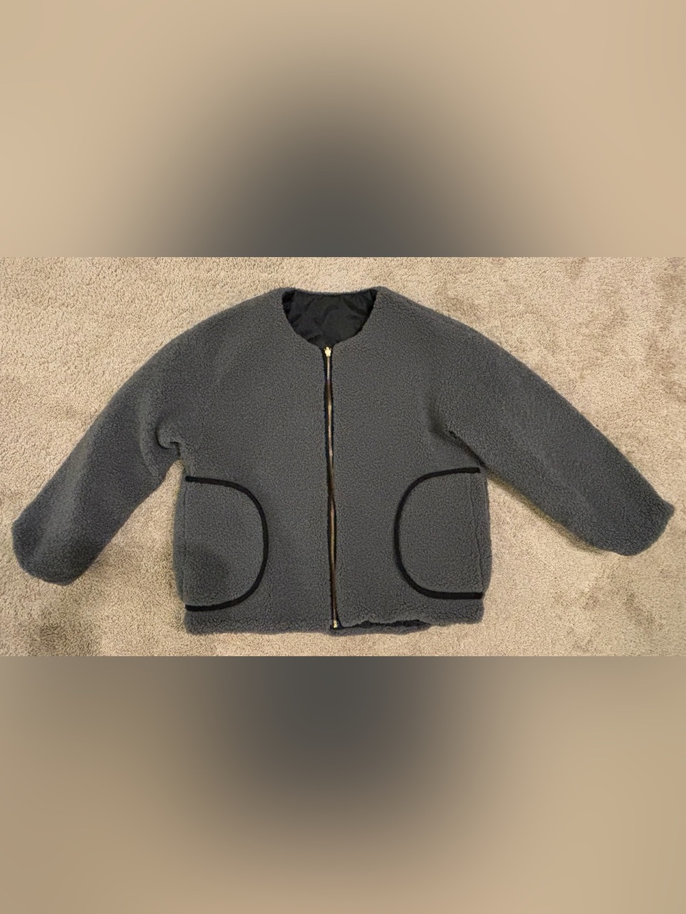 Women's Charcoal Teddy Reversible Fleece Quilted Jacket